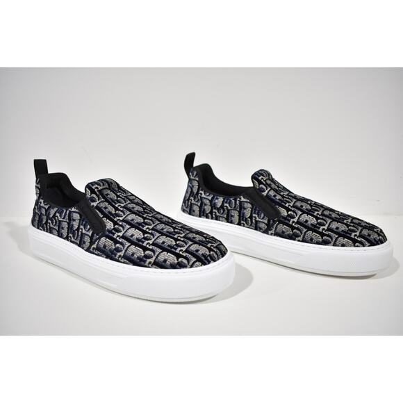Dior Solar Blue Velvet Oblique Logo White Flat Skate Slip On Low Sneaker 41.5 - Picture 3 of 12